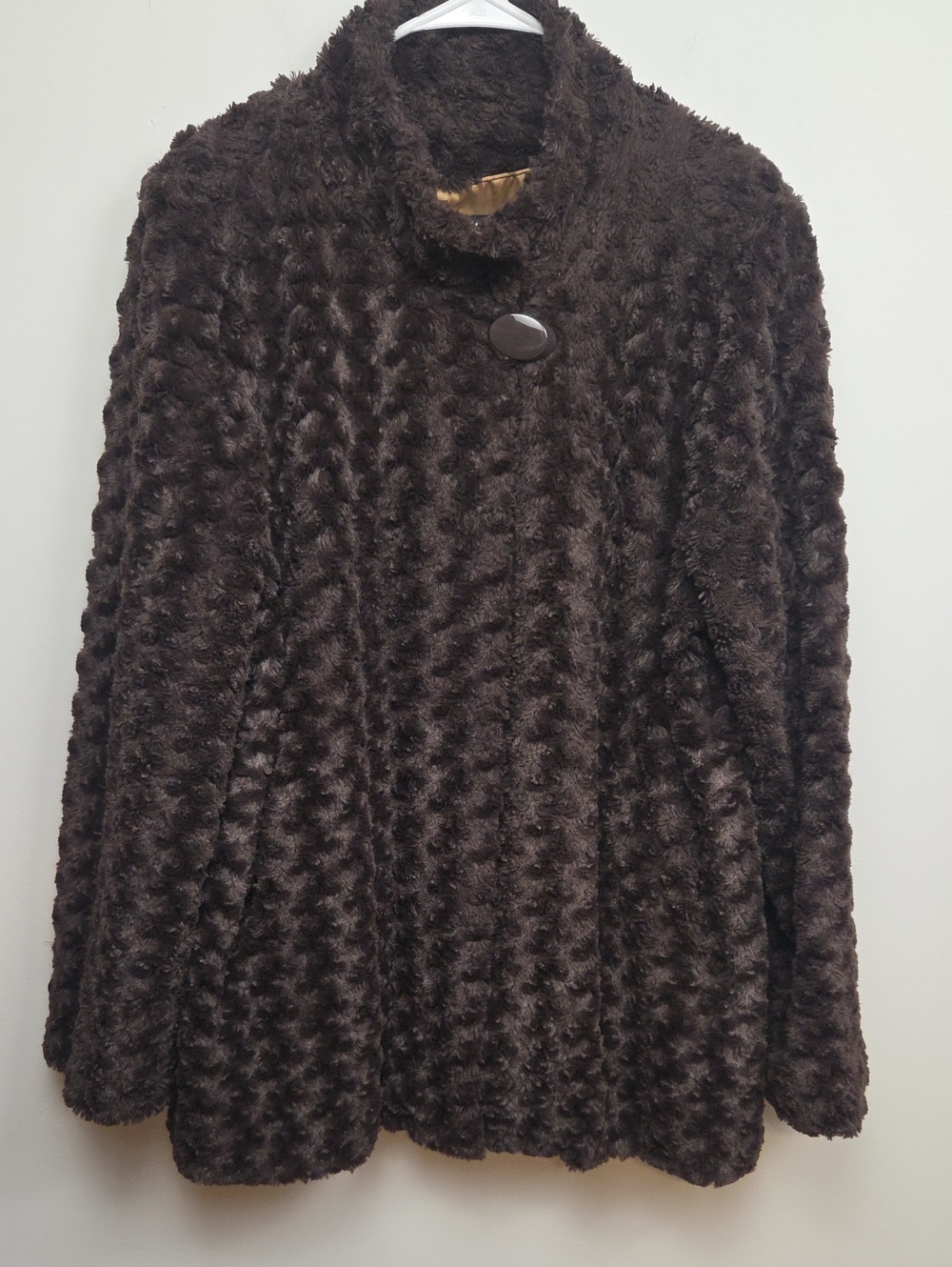 Dennis Basso Chocolate Brown Women's Textured Rosette Plush Faux-Fur Coat - XL